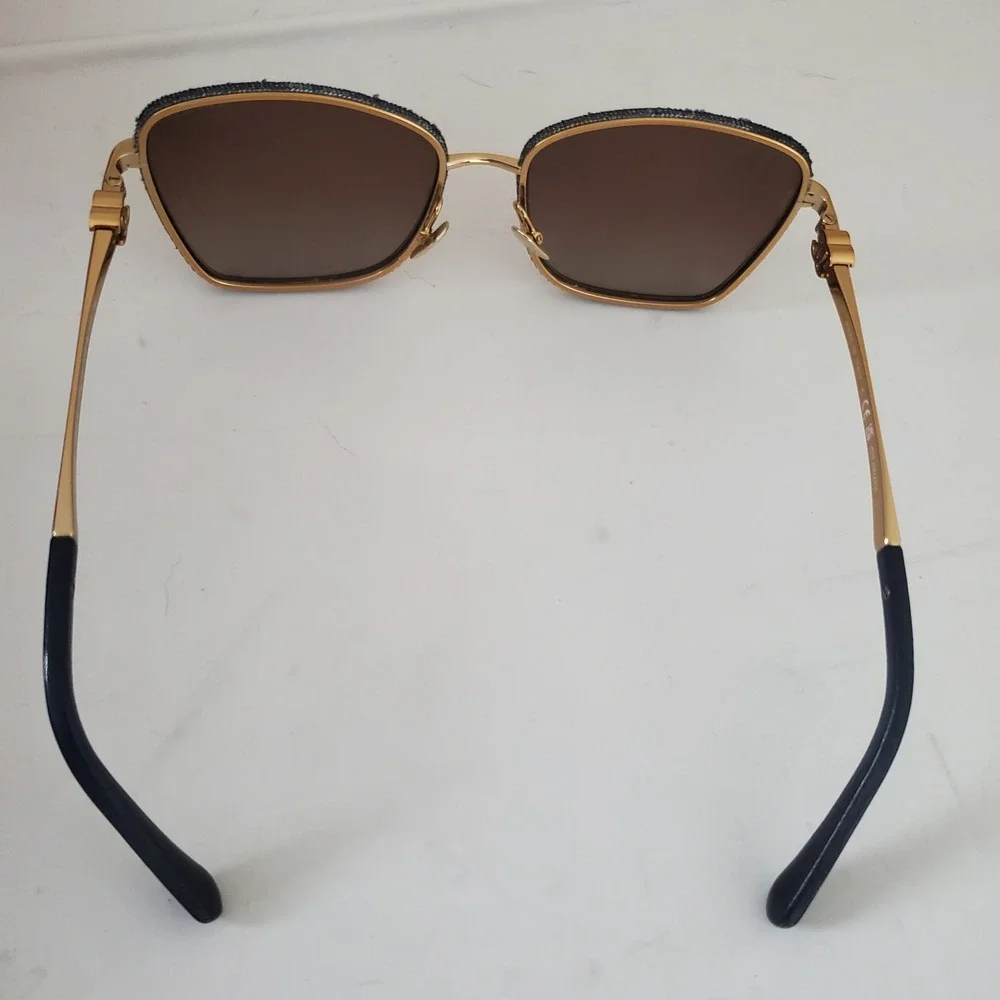Chanel 4222 Gold Navy Denim Polarized Square Sunglasses Women CC Logo Italy